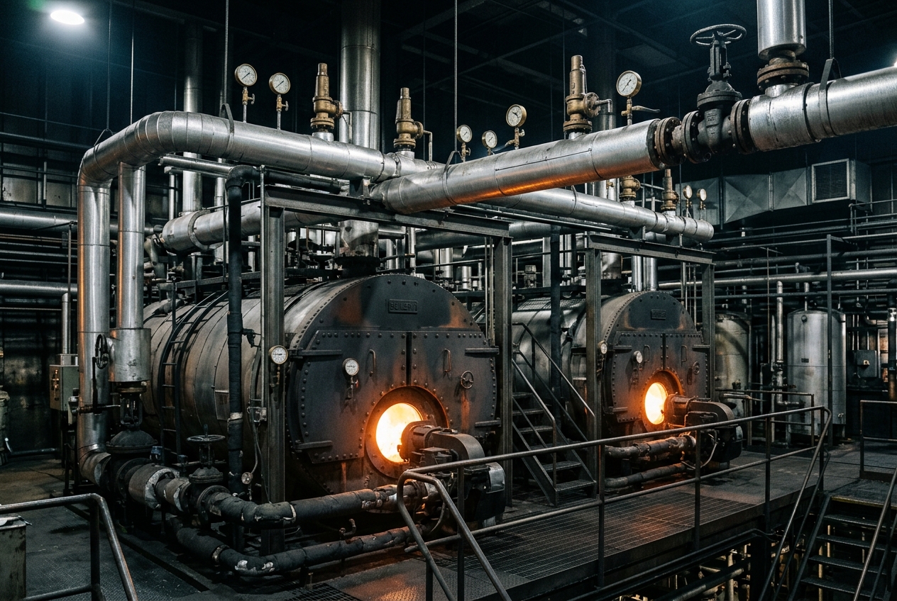 Industrial boiler and steam distribution system